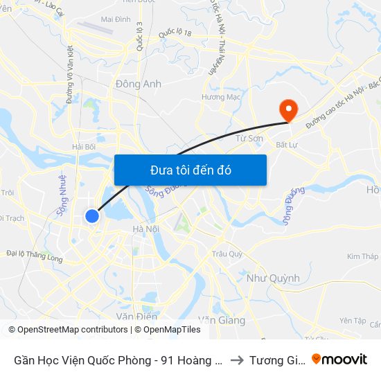 Gần Học Viện Quốc Phòng - 91 Hoàng Quốc Việt to Tương Giang map