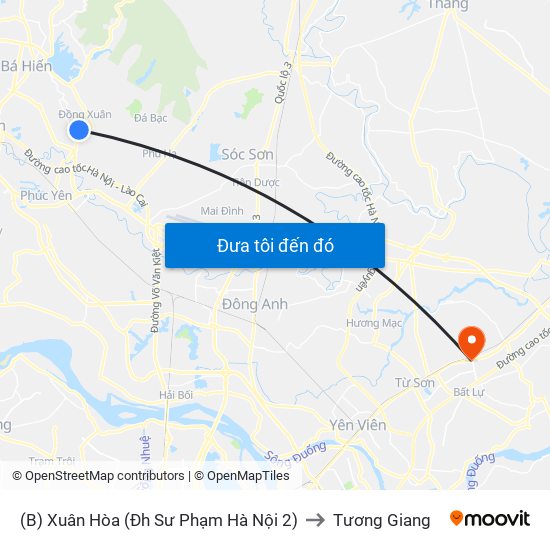 (B) Xuân Hòa (Đh Sư Phạm Hà Nội 2) to Tương Giang map