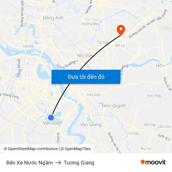 Bến Xe Nước Ngầm to Tương Giang map