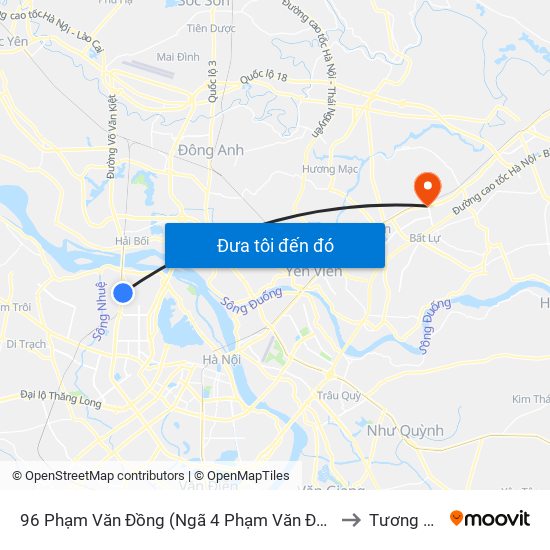 96 Phạm Văn Đồng (Ngã 4 Phạm Văn Đồng - Xuân Đỉnh) to Tương Giang map