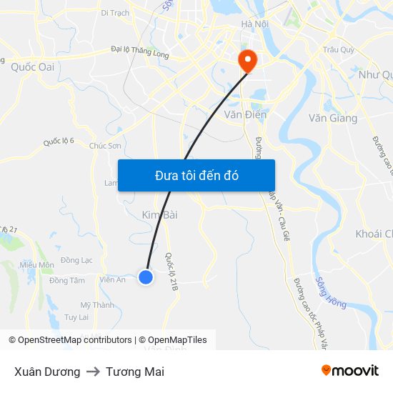 Xuân Dương to Tương Mai map