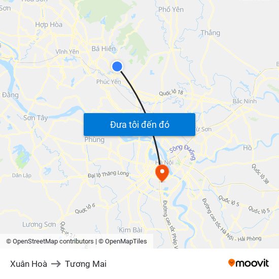 Xuân Hoà to Tương Mai map