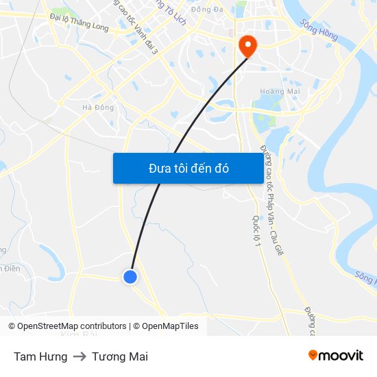 Tam Hưng to Tương Mai map