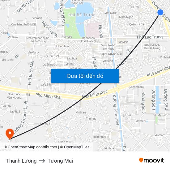 Thanh Lương to Tương Mai map