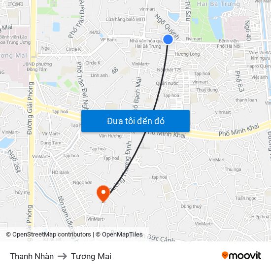 Thanh Nhàn to Tương Mai map