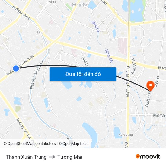 Thanh Xuân Trung to Tương Mai map