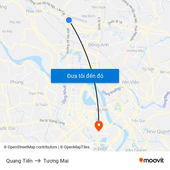 Quang Tiến to Tương Mai map