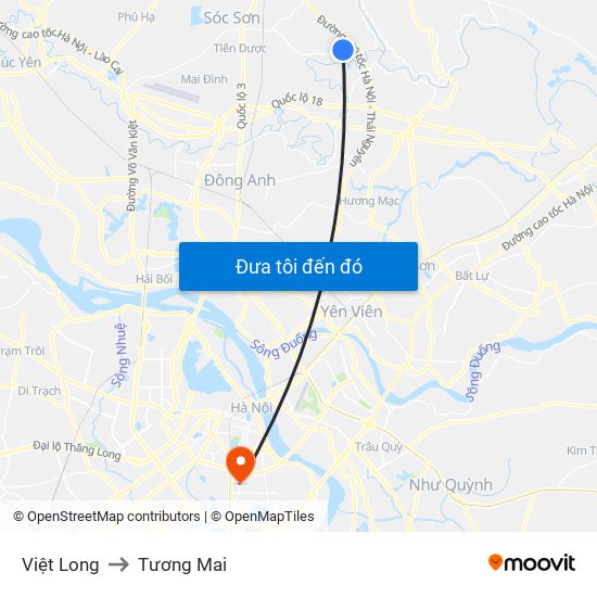 Việt Long to Tương Mai map