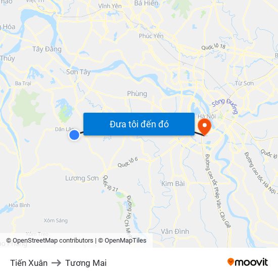 Tiến Xuân to Tương Mai map