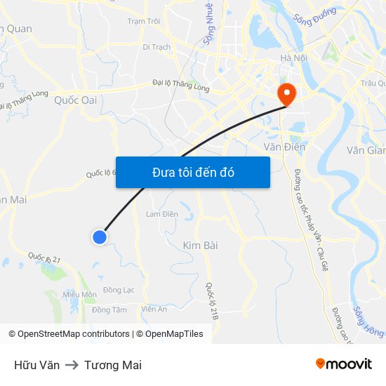 Hữu Văn to Tương Mai map