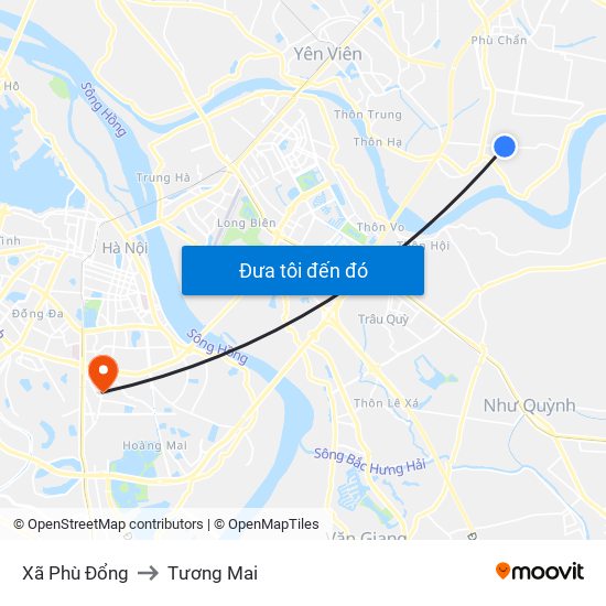 Xã Phù Đổng to Tương Mai map