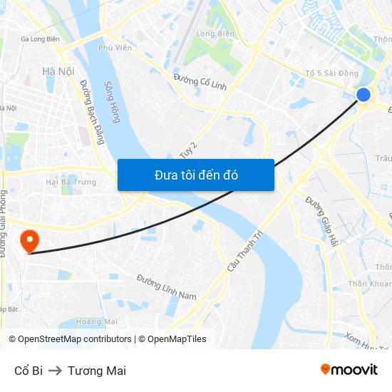 Cổ Bi to Tương Mai map