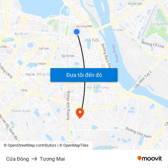 Cửa Đông to Tương Mai map