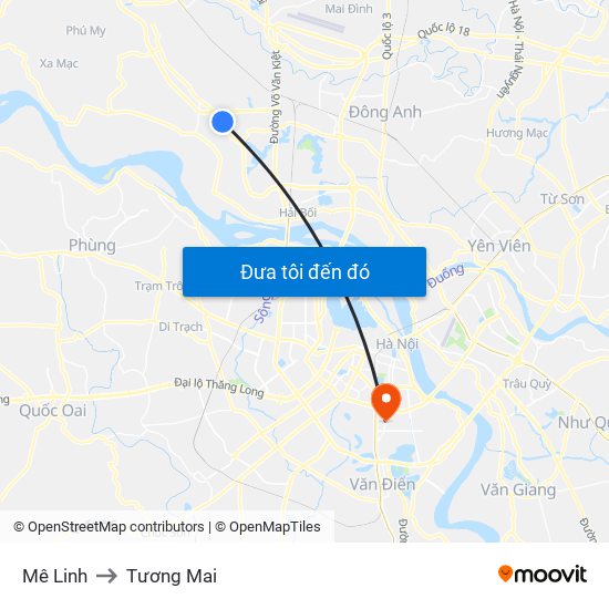 Mê Linh to Tương Mai map