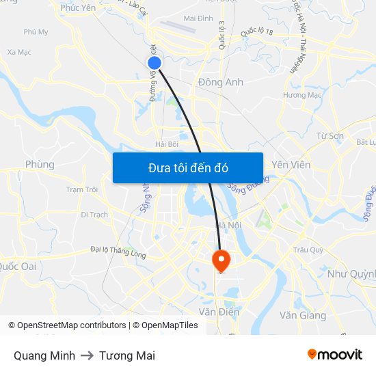 Quang Minh to Tương Mai map