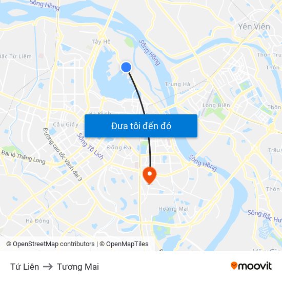 Tứ Liên to Tương Mai map