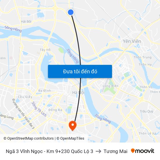 Ngã 3 Vĩnh Ngọc - Km 9+230 Quốc Lộ 3 to Tương Mai map