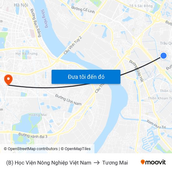 (B) Học Viện Nông Nghiệp Việt Nam to Tương Mai map
