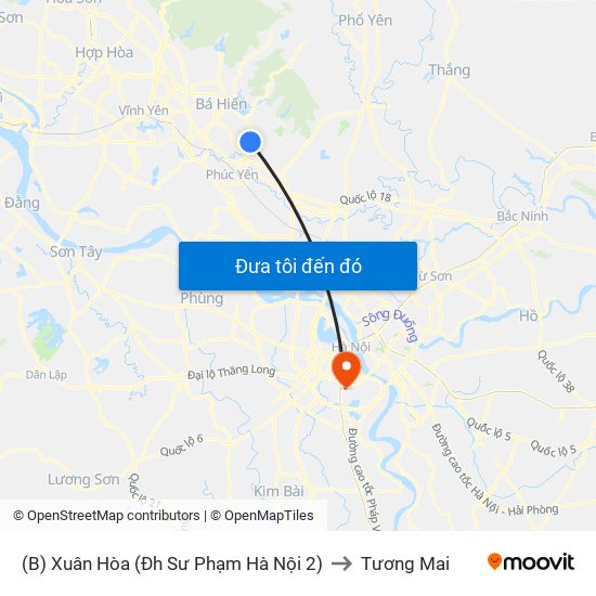 (B) Xuân Hòa (Đh Sư Phạm Hà Nội 2) to Tương Mai map