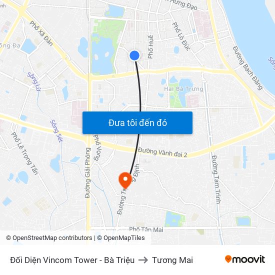 Đối Diện Vincom Tower - Bà Triệu to Tương Mai map