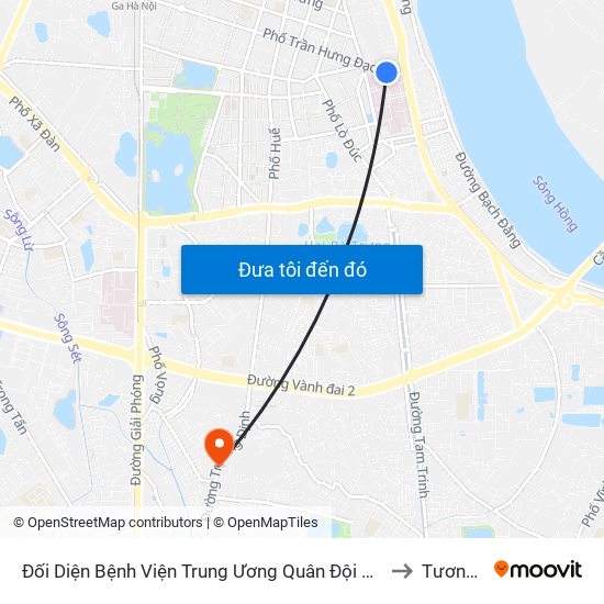 Đối Diện Bệnh Viện Trung Ương Quân Đội 108 - Trần Hưng Đạo to Tương Mai map