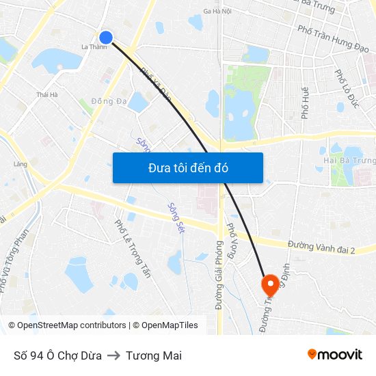 Số 94 Ô Chợ Dừa to Tương Mai map