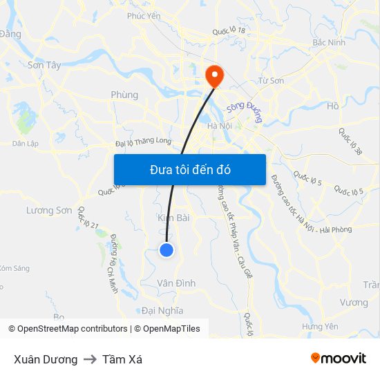 Xuân Dương to Tầm Xá map