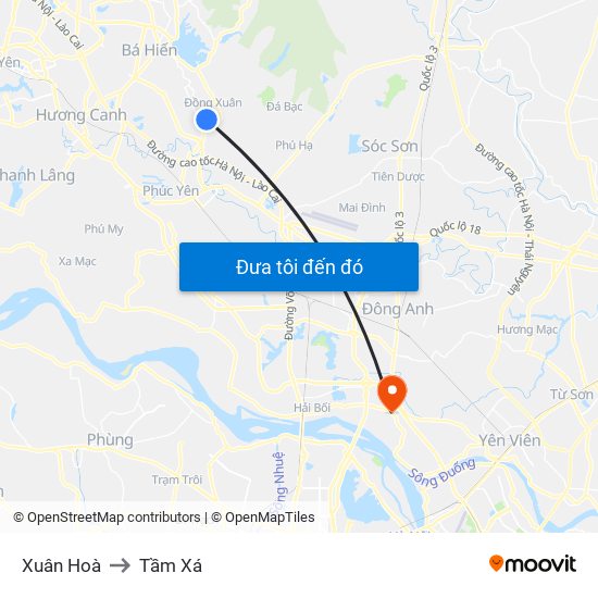 Xuân Hoà to Tầm Xá map