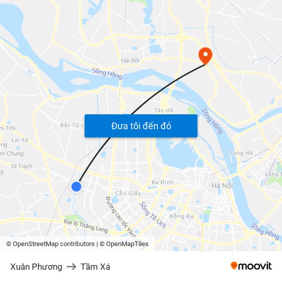 Xuân Phương to Tầm Xá map