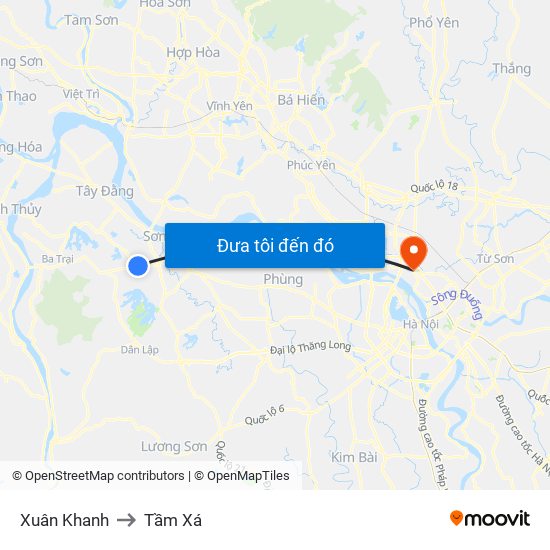 Xuân Khanh to Tầm Xá map