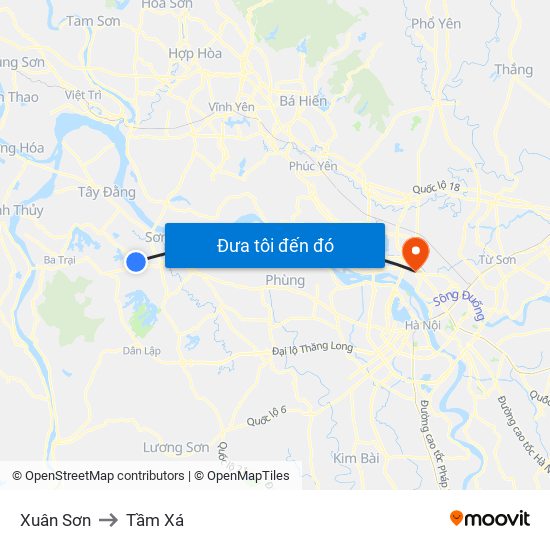 Xuân Sơn to Tầm Xá map