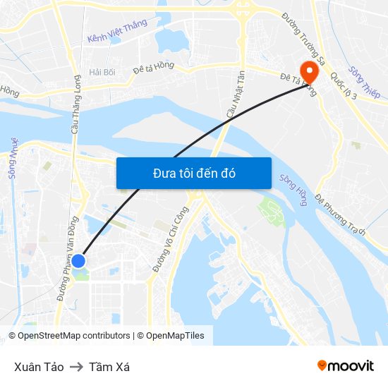 Xuân Tảo to Tầm Xá map