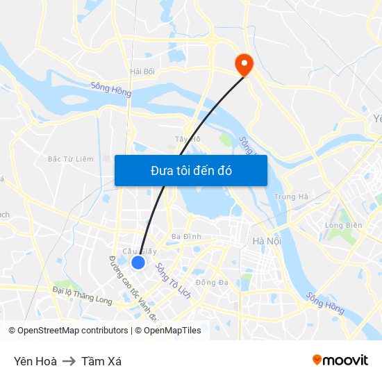 Yên Hoà to Tầm Xá map
