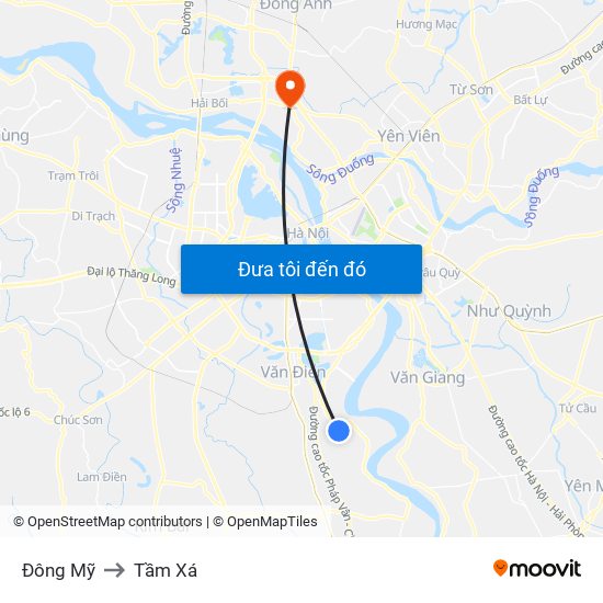 Đông Mỹ to Tầm Xá map