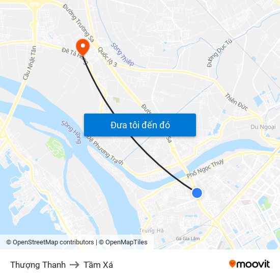 Thượng Thanh to Tầm Xá map