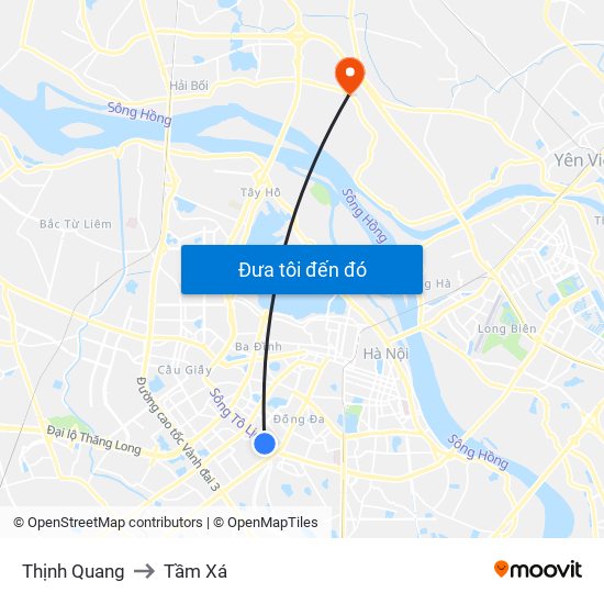 Thịnh Quang to Tầm Xá map