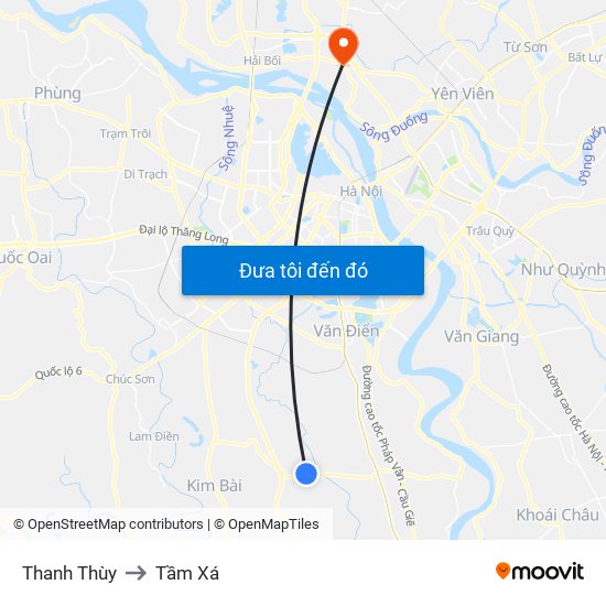 Thanh Thùy to Tầm Xá map
