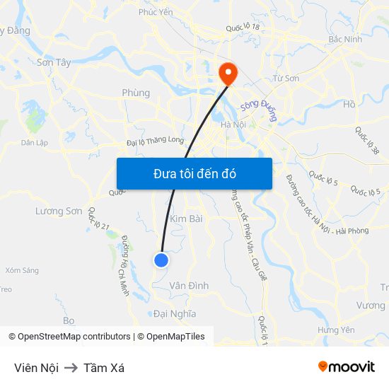 Viên Nội to Tầm Xá map