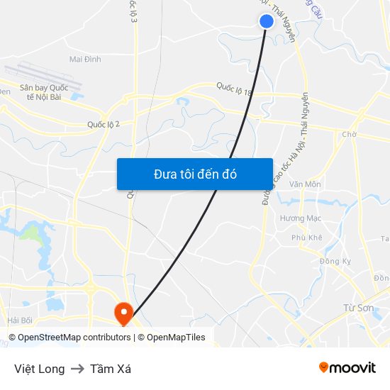 Việt Long to Tầm Xá map