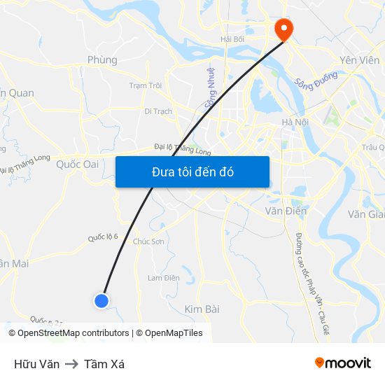 Hữu Văn to Tầm Xá map