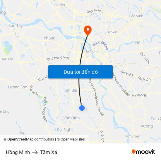 Hồng Minh to Tầm Xá map