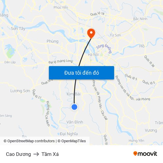 Cao Dương to Tầm Xá map