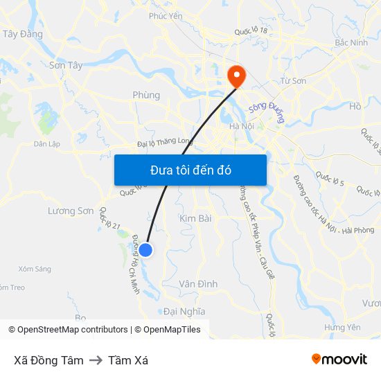 Xã Đồng Tâm to Tầm Xá map