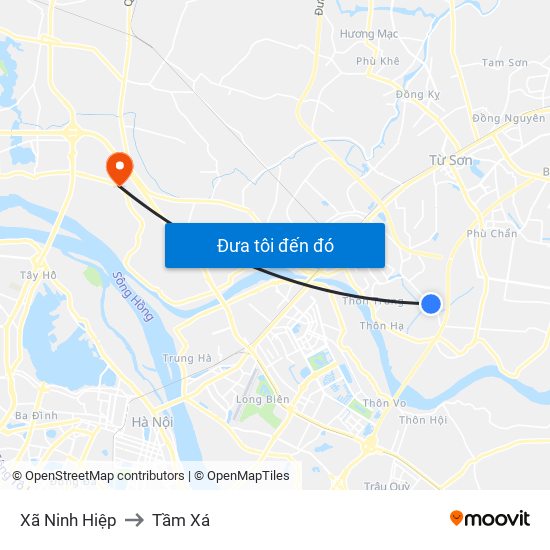 Xã Ninh Hiệp to Tầm Xá map