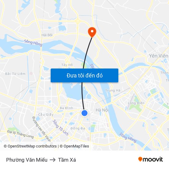 Phường Văn Miếu to Tầm Xá map