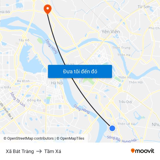 Xã Bát Tràng to Tầm Xá map