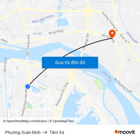 Phường Xuân Đỉnh to Tầm Xá map