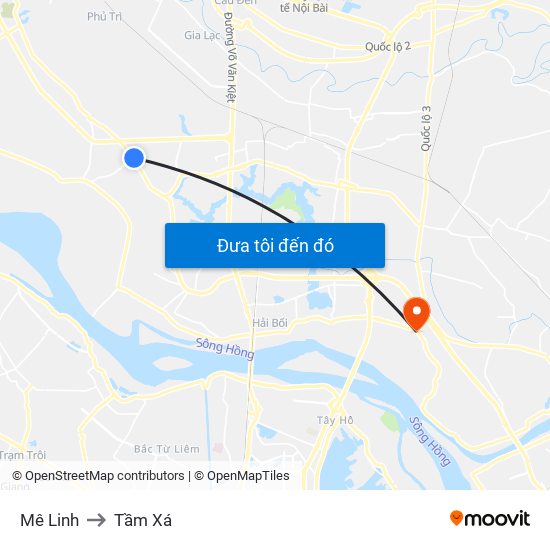Mê Linh to Tầm Xá map