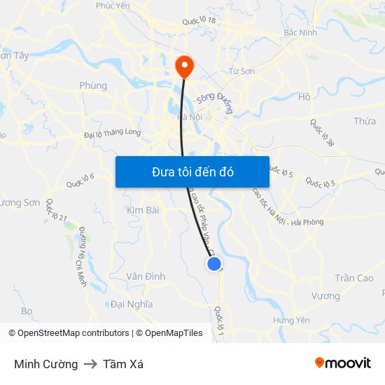 Minh Cường to Tầm Xá map