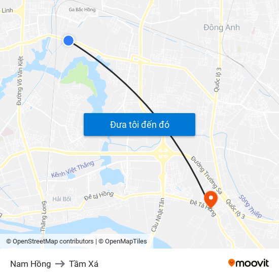 Nam Hồng to Tầm Xá map